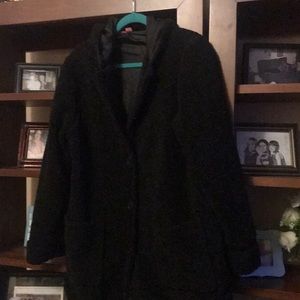 Mohair coat black and white cozy and very dressy.